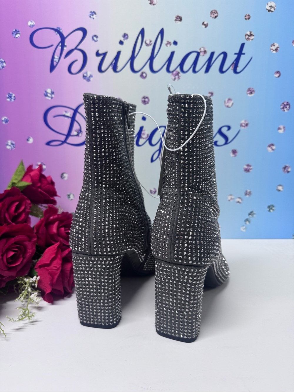❤️‍🔥NIB SILVER CRYSTAL HEELED BOOTS - Picture 7 of 10